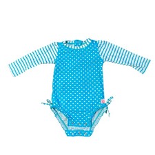Ruffle Butts Rash Body Swimsuit Sz 18-24 mo Blue White Polka Dots