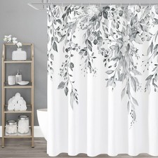 Grey Eucalyptus Shower Curtain, Watercolor Plant Leaves with Floral Bathroom ...