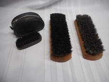 Lot of 3 Vintage Shoe Shine Brushes Horsehair Empire Wood Handle USA