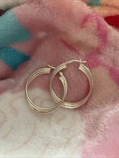 VTG 925 LARGE TWISTED Triple HOOP LOOK POLISHED STERLING SILVER EARRINGS