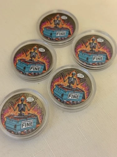 Skull Dumpster Fire Challenge Coin Funny Desk Accessories