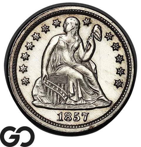 1857 Seated Liberty Dime, PROOF, Scarce PR