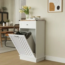 Kitchen Trash Can Tilt Out Free Standing with Drawer Trash Bin Storage Cabinet