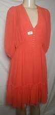 Taylor Orange Tiered Short Dress Womens Size 10 V-Neck Ruffle Trim Elastic Waist