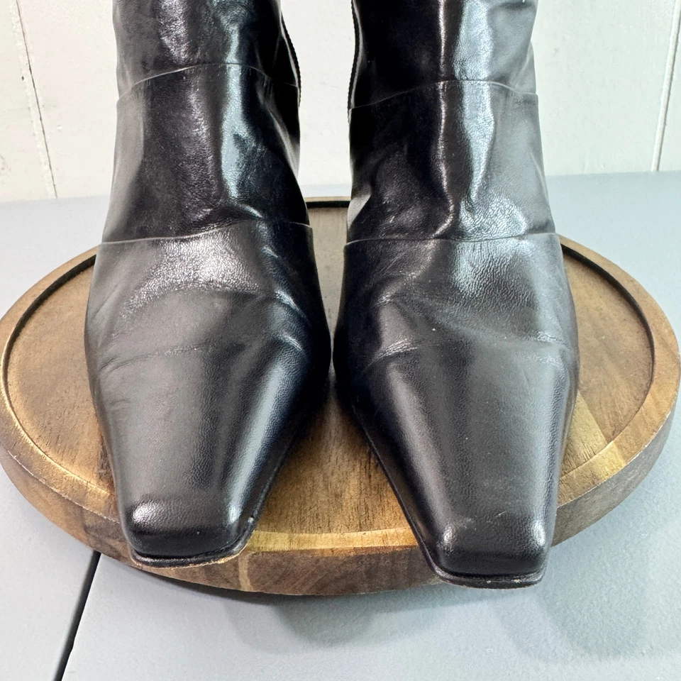 Botas Antonio Melani para mujer de cuero negro punta tacón de aguja talla 9M Foto 3 de 4