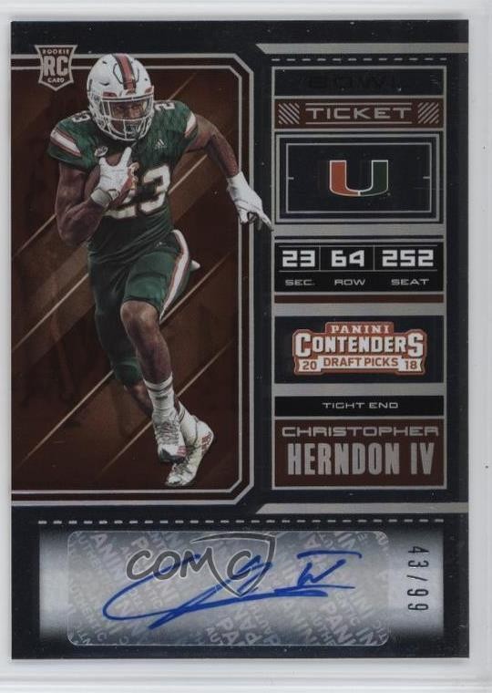 2018 Panini Contenders Draft Picks 43/99 Chris Herndon IV Rookie Auto RC y0i