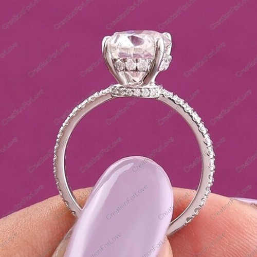 3.2CT Oval Cut Certified Moissanite Bridal Engagement Ring 14k White Gold Plated - Photo 2/10