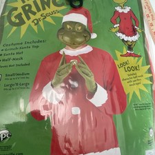 Adult The Grinch Dr.Seuss Costume Top Hat and Half Mask Size L/XL