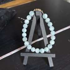 Aquamarine Natural Gemstone Bead Bracelet  Smooth Round 8.5mm