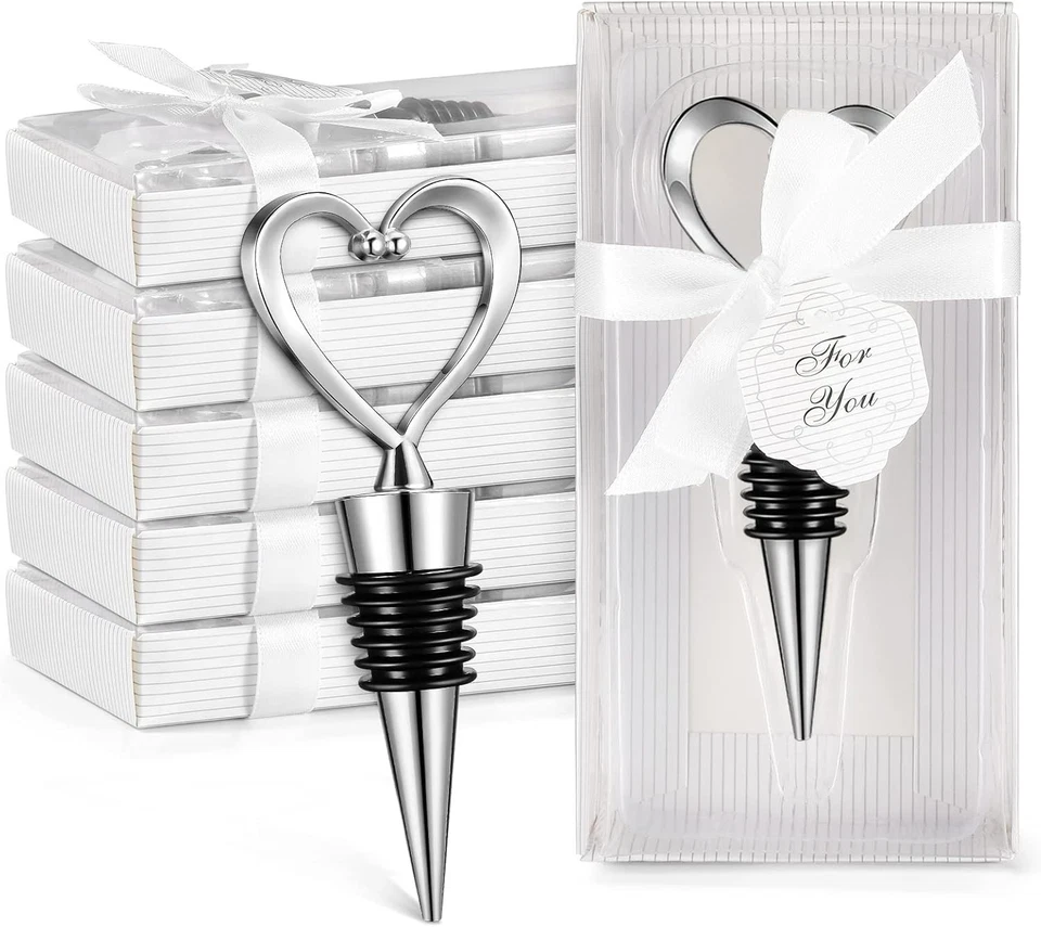 Pacote com 30 rolhas de vinho coração liga prata - Presentes de festa elegantes e funcionais - Imagem 3 de 4