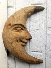 9½" Old Moon Face Woodcarving Used as a Mold for Making Paper Mache Figurine