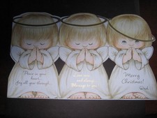 1980s vintage greeting card Ambassador 3-Panel CHRISTMAS Sweet Praying Angels