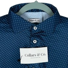 Collars  Co Polo Shirt Mens Large Blue Polka Dot Dress Collar Preppy Office NWT
