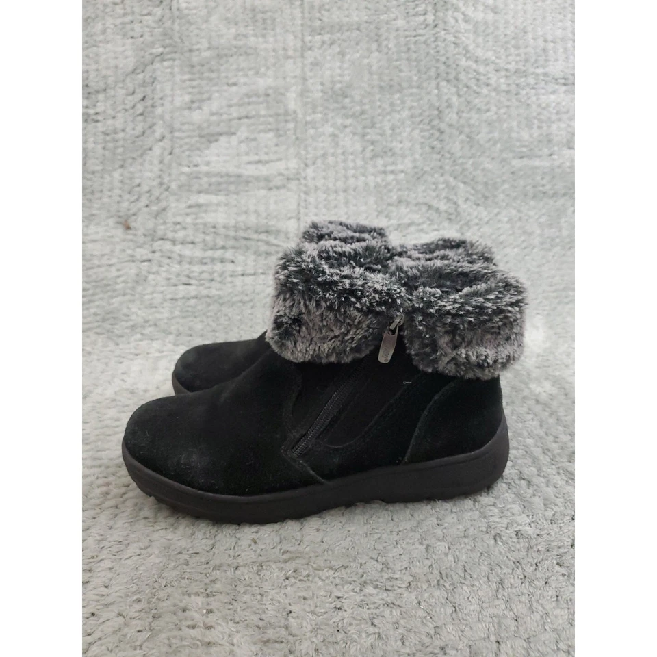 Sale Khomeu Ankle Boots Womens Size 8 M Black Leather Faux Fur Trim Side Zip - Image 2 of 4