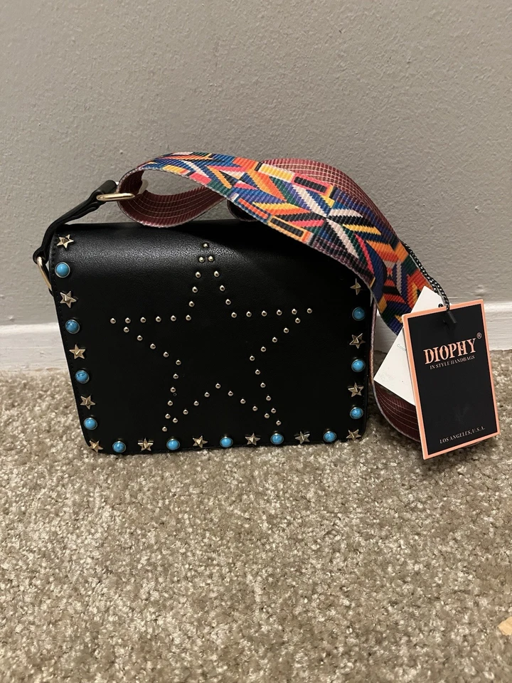 NEW Diophy Women's Vegan Leather Black Handbag w/ Aztec Guitar Strap - Image 3 of 4