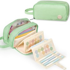 Large Pencil Case Pouch PullOut Organizer Sturdy Zipper School Supplies Green