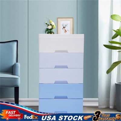 5 Drawers Storage Closet Drawers Cabinet PP Drawers Dresser Bedroom Cabinet Blue