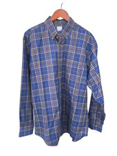 Brooks Brothers Shirts Mens Sz L Navy Blue Beige Plaid Cotton Button Down