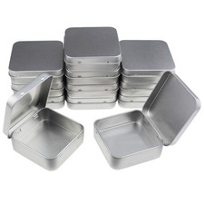 12 PCS Silver 2.76x2.76x0.79 Inch Square Metal Empty Tins Hinged Lid Container