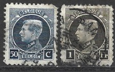 2x BELGIUM 1921 - KING ALBERT I - 50c BLUE  1F Brown USED STAMP