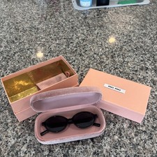 Miu Miu MU04ZS Round Oval Women's Sunglasses Black Frame Dark Lenses