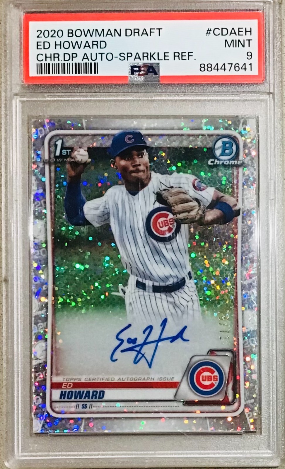 2020 BOWMAN DRAFT ED HOWARD 08/71 CHR.DP AUTO SPARKLE REFRACTOR PSA MINT 9