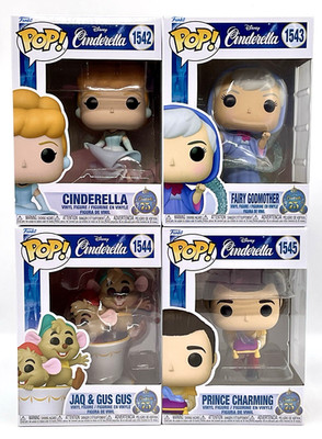 Cinderella 4 Piece Funko Pop Set - Disney Fairy Godmother, Jaq + Gus Gus, Prince