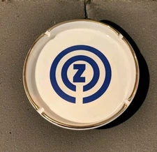 Vintage "Z" Monogram Ashtray Ceramic White Blue & Gold Trimmed Round 7"