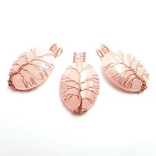 Rose Quartz Tree Pendant Copper Wire Wrap Oval Size 30x40mm Sold per Piece