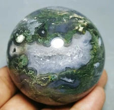 Raw Natural Moss Agate Quartz Geode Crystal Sphere Ball Reiki Stone Healing 
