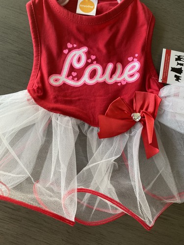 SIMPLY DOG ROT WEISS "LOVE" VALENTINSTAG Kleid Welpe/Hund MEDIUM