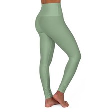 Soft Green Color - High Waisted Yoga Leggings AOP 