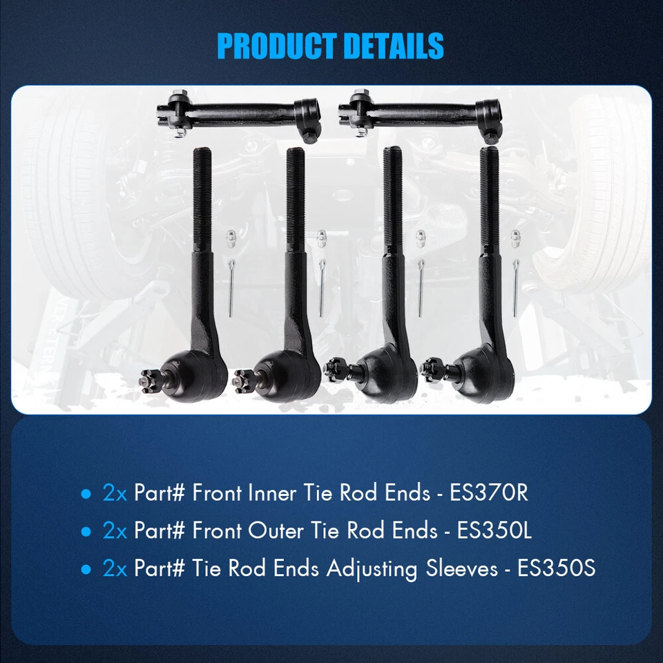 6x Inner Outer Tie Rod Ends Adjusting Sleeve For 1965-1970 Chevrolet C10 Pickup Foto 3 de 4