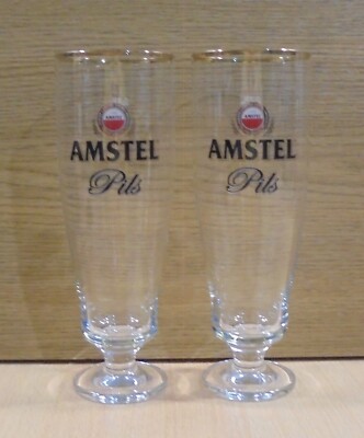 AMSTEL PILS BEER ADVERTISIGN SET OF TWO GLASSES 330ML