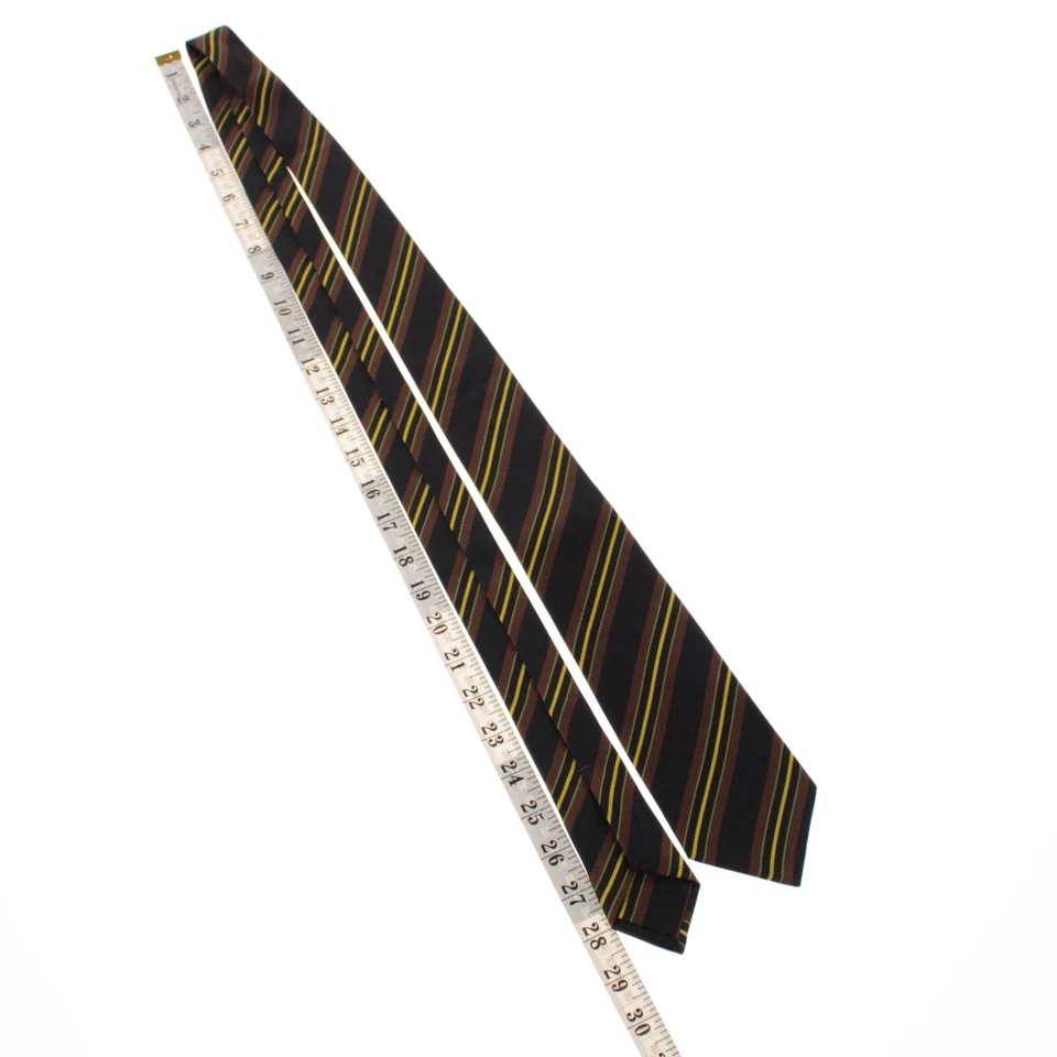 Kiton 全新无标签 100% 真丝七折领带黑色带棕色/黄色/绿色条纹 — 第 3/4 张图片
