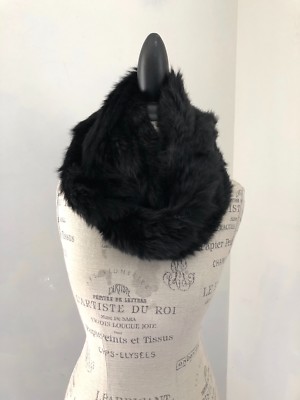 525 America LUXE Black Rabbit Fur Winter Neck Warmer Scarf Wrap 