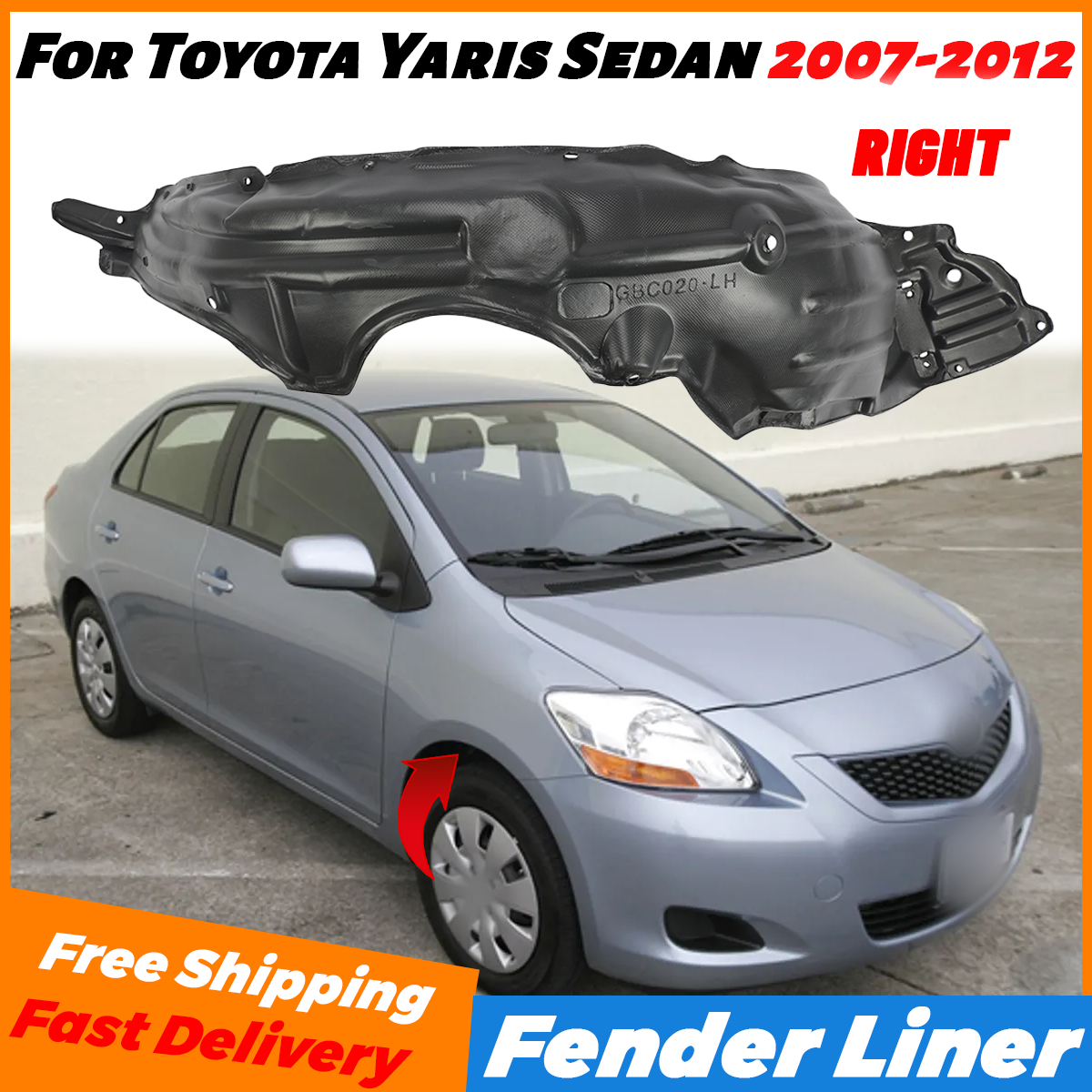 Front Right Side Fender Liner For 2007 2008 2009 2010 2011 2012 Toyota Yaris