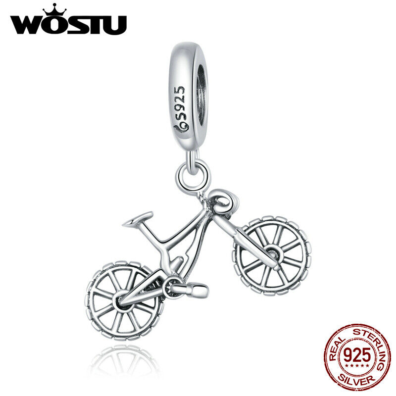 Soild 925 Sterling Silver Mountain Bike Bead Charm Jewelry for Women Girls Wostu