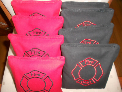 Set of  8 Embroidered  Fire Dept Cornhole Bags
