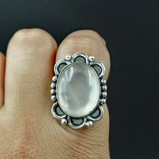 Natural Rose Quartz Oval Gemstone 925 Sterling Silver Ring Size-7 US