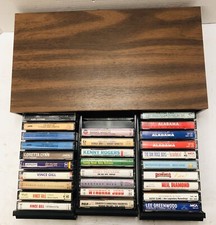 Vtg Wood Grain 3 Drawer 30 Cassette Tape Storage Case w/ 28 Country Music Tapes
