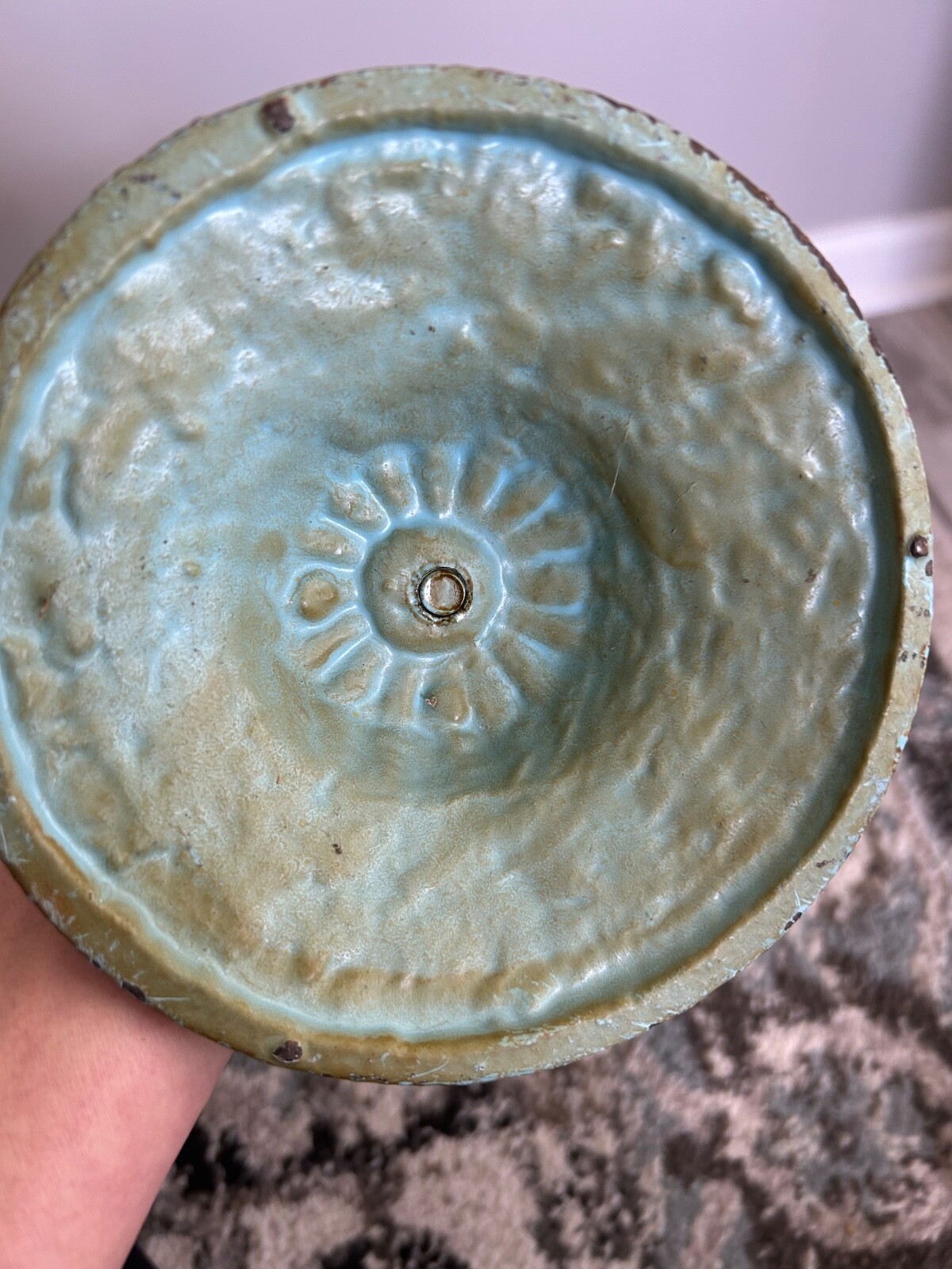 Vintage Wrought Iron Floral & Leaf Green Patina Umbrella Stand app 28” x 12”