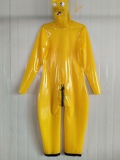 100% Latex Gummi Catsuit Gelb Schlafsack Cosplay Kostüm Bodysuit 0.4mm S-XXL