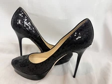 JIMMY CHOO  shoes black sequin platform 5"  pumps shoe size 38.5 8