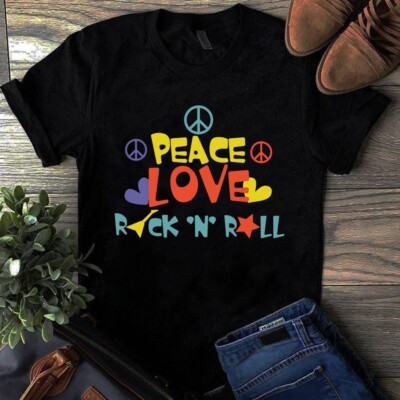 Peace Love Rock N Roll Hippie Vintage Retro Shirt