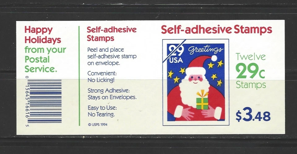 US, 1994, #2873, self-adhesive pane of 12, MNH, 29c Santa          (2 scans) - Image 2 of 2