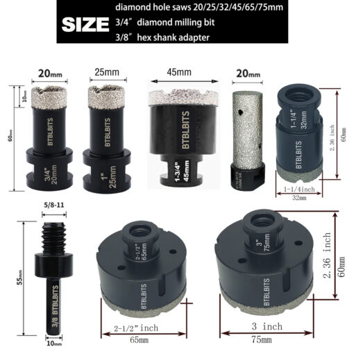 8pcs Diamond Core Drill Bits Set Ceramic Tile Marble Granite Hole Saw Cutter Kit - Picture 3 of 10