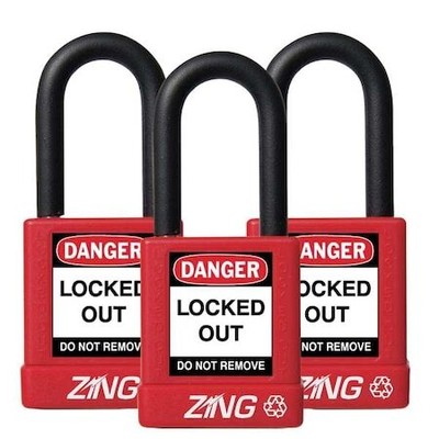 Zing 7062 Lockout Padlock,Ka,Red,1-3/4''H,Pk3