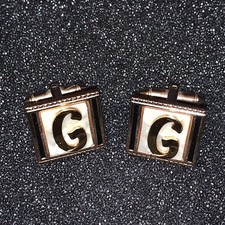 Vintage Monogram Letter G Cuff Links white ba...