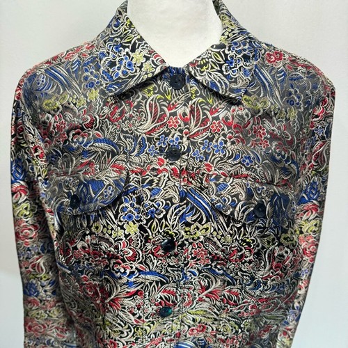 Chico’s Rainglow Alicia Jacket Black Multicolor Floral Silk Blend Jacquard 1/M - Picture 3 of 12